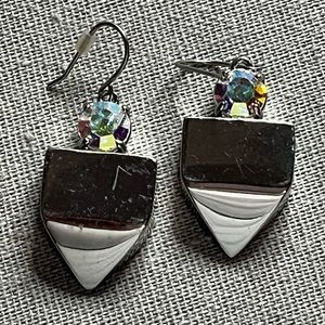 J Crew Silver & Crystal Drop Earrings